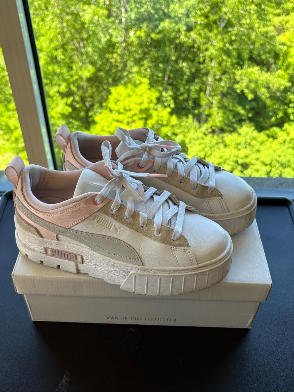 PUMA Mayze Stack Platform Sneakers – White & Pink